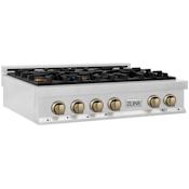 ZLINE Autograph Edition 36 Inch Wide 6 Burner Natural Gas Rangetop with LP Conversion Kit Fingerprint Resistant Stainless Steel / Champagne Bronze