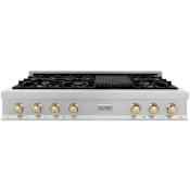 ZLINE Autograph Edition 48 Inch Wide 7 Burner Fingerprint Resistant Natural Gas Rangetop with Griddle and Gold Knobs Fingerprint Resistant Stainless Steel / Gold