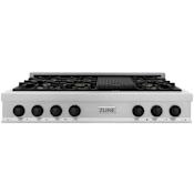 ZLINE Autograph Edition 48 Inch Wide 7 Burner Fingerprint Resistant Natural Gas Rangetop with Griddle and Matte Black Knobs Fingerprint Resistant Stainless Steel / Matte Black