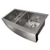 ZLINE 36" Undermount Double Basin Stainless Steel Kitchen Sink with Basin Rack and Basket Strainer Snow Finished Stainless Steel