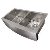 ZLINE 36" Undermount Double Basin Stainless Steel Kitchen Sink with Basin Rack and Basket Strainer Snow Finished Stainless Steel