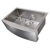 ZLINE 30" Undermount Single Basin Stainless Steel Kitchen Sink with Basin Rack and Basket Strainer Snow Finished Stainless Steel
