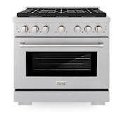 ZLINE 36 Inch Wide 5.2 Cu. Ft. Free Standing Fingerprint Resistant Dual Fuel Range with Dual Function Burner DuraSnow Stainless Steel