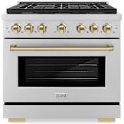 ZLINE Autograph Edition 36 Inch Wide 5.2 Cu. Ft. Free Standing Gas Range with Polished Gold Accents and Italian-Made Sealed Burners Stainless Steel