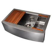 ZLINE 33" Undermount Single Basin Stainless Steel Kitchen Sink with Basin Rack, Basket Strainer, Colander and Cutting Board Snow Finished Stainless Steel
