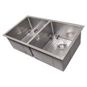 ZLINE 33" Undermount Double Basin Stainless Steel Kitchen Sink with Basin Rack and Basket Strainer Snow Finished Stainless Steel