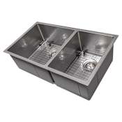 ZLINE 33" Undermount Double Basin Stainless Steel Kitchen Sink with Basin Rack and Basket Strainer Snow Finished Stainless Steel