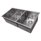 ZLINE 36" Undermount Double Basin Stainless Steel Kitchen Sink with Basin Rack and Basket Strainer Snow Finished Stainless Steel