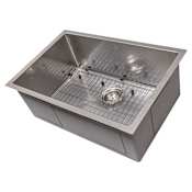ZLINE 27" Undermount Single Basin Stainless Steel Kitchen Sink with Basin Rack and Basket Strainer Snow Finished Stainless Steel