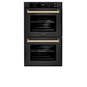 ZLINE Autograph Edition 30 Inch Wide 10 Cu. Ft. Electric Double Oven with True Convection Cooking, Polished Gold Accents, and Exclusive Handle Design Black Stainless Steel
