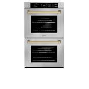 ZLINE Autograph Edition 30 Inch Wide 10 Cu. Ft. Electric Double Oven with Champagne Bronze Accents, Exclusive Handle Design, and True Convection Cooking Stainless Steel