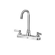 Zurn AquaSpec Gooseneck Lead Free Double Handle Kitchen Faucet with Metal Lever Handles, Hose and Spray Polished Chrome