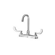 Zurn AquaSpec Gooseneck Lead Free Double Handle Kitchen Faucet with 4" Metal Wrist Blades and 2.2 GPM Vandal-Resistant Pressure Compensating Aerator Polished Chrome