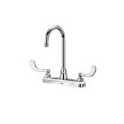 Zurn AquaSpec Gooseneck Lead Free Double Handle Kitchen Faucet with 4" Metal Wrist Blades and 2.2 GPM Vandal-Resistant Pressure Compensating Laminar Flow Outlet Polished Chrome