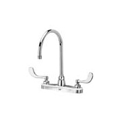 Zurn AquaSpec Gooseneck Lead Free Double Handle Kitchen Faucet with 4" Metal Wrist Blades, Hose and Spray Polished Chrome