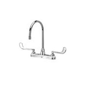 Zurn AquaSpec Gooseneck Lead Free Double Handle Kitchen Faucet with 6" Metal Wrist Blades, Hose and Spray Polished Chrome