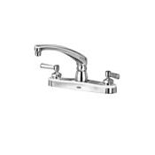 Zurn AquaSpec Gooseneck Lead Free Double Handle Kitchen Faucet with Metal Lever Handles and 0.5 GPM Vandal-Resistant Pressure Compensating Spray Outlet Polished Chrome