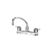 Zurn AquaSpec Gooseneck Lead Free Double Handle Kitchen Faucet with Metal Wrist Blades and 2.2 GPM Vandal-Resistant Pressure Compensating Aerator Polished Chrome