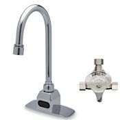 Zurn AquaSense 1.5 GPM Single Hole Electronic Bathroom Faucet with Cover Plate with 4" Centers and Temperature Mixing Valve Chrome