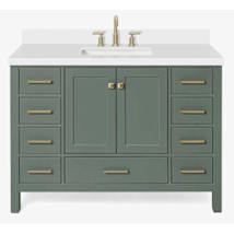 Vintage Green / White Quartz Top / Satin Brass Hardware