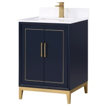 Pacific Blue / Calacatta Quartz Top / Satin Brass Hardware