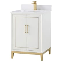 Satin White / Calacatta Quartz Top / Satin Brass Hardware