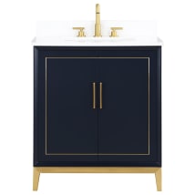 Pacific Blue / Calacatta Quartz Top / Satin Brass Hardware
