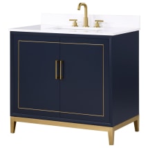 Pacific Blue / Calacatta Quartz Top / Satin Brass Hardware