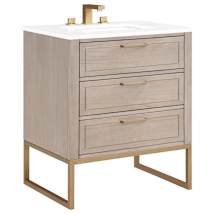 Cashmere Grey / White Quartz Top / Satin Brass Hardware