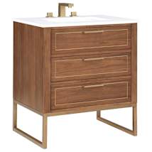 Walnut / Calacatta Quartz Top / Satin Brass Hardware