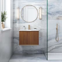 Walnut / White Quartz Top / Satin Brass Hardware