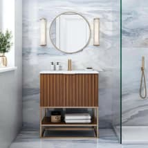 Walnut / White Quartz Top / Satin Brass Hardware