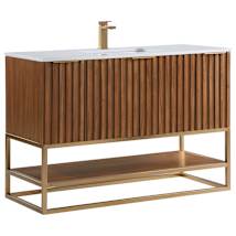 Walnut / Calacatta Quartz Top / Satin Brass Hardware