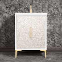 White / Satin Brass with Eglomise Prism Glass