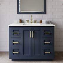 Dark Blue / Giotto Quartz Top / Brushed Gold Hardware