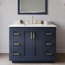 Dark Blue / White Quartz Top / Brushed Gold Hardware
