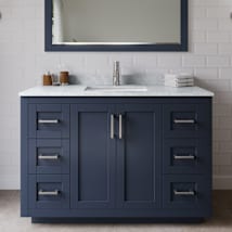 Dark Blue / White Carrara Marble Top / Brushed Nickel Hardware