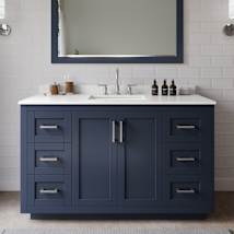 Dark Blue / White Quartz Top / Brushed Nickel Hardware