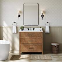 Toasted Walnut / Giotto Quartz Top / Matte Black Hardware