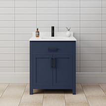 Dark Blue / Carrara Cultured Marble Top / Matte Black Hardware