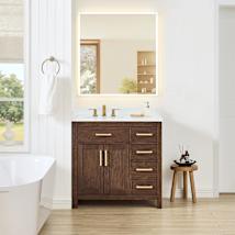 Dark Walnut / White Cultured Marble Top / Brushed Gold Hardware