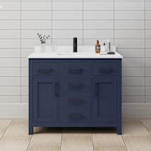 Dark Blue / White Cultured Marble Top / Matte Black Hardware