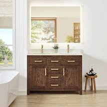 Dark Walnut / Carrara Cultured Marble Top / Brushed Gold Hardware