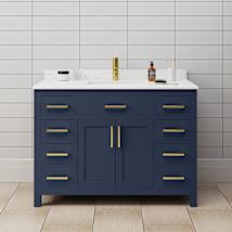 Dark Blue / Carrara Cultured Marble Top / Brushed Gold Hardware