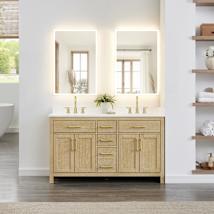Whitewashed Oak / White Quartz Top / Brushed Gold Hardware
