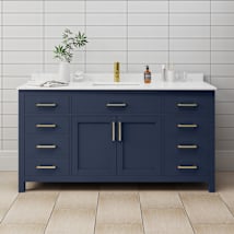 Dark Blue / Carrara Cultured Marble Top / Brushed Gold Hardware
