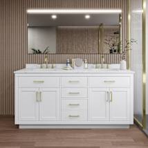 White / Giotto Quartz Top / Brushed Gold Hardware
