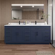 Dark Blue / Carrara Cultured Marble Top / Matte Black Hardware