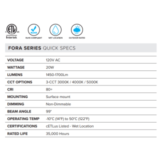Fora Security Light Specifications