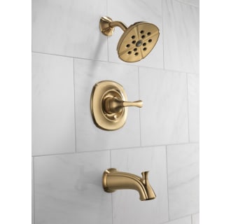 Delta-T14492-Installed Tub and Shower Trim in Champagne Bronze
